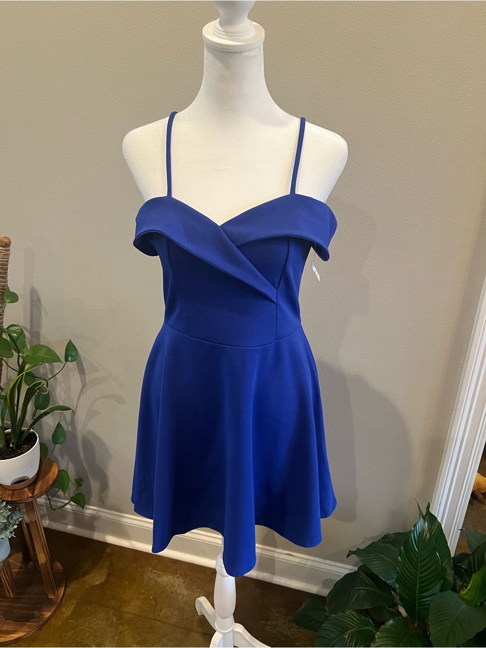 Blue Off-Shoulder Fit & Flare Dress